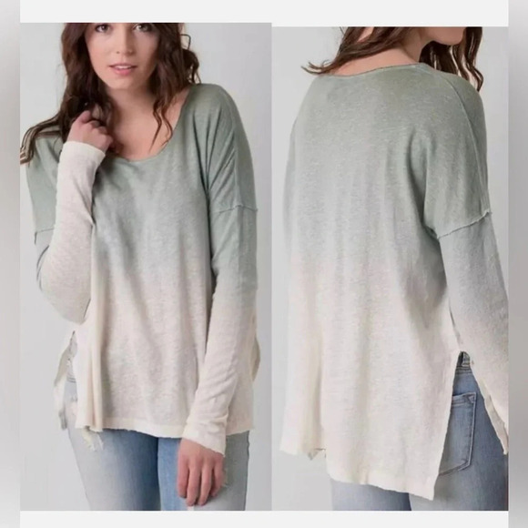 FREE PEOPLE-‎ We The Free Starry Night Dip Dye Ombre Linen Long Sleeve Sz M - Picture 1 of 10